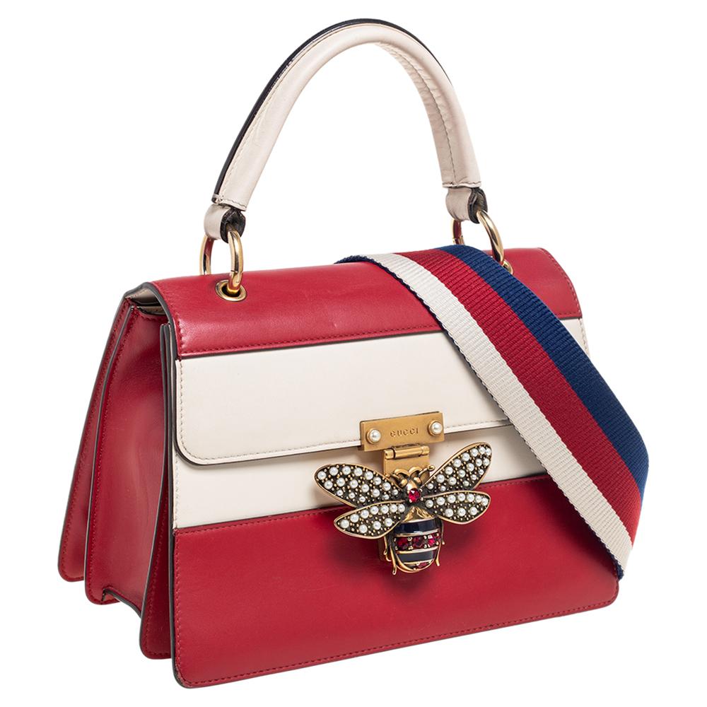 Gucci Red/Off White Leather Small Queen Margaret Top Handle Bag In Good Condition In Dubai, Al Qouz 2