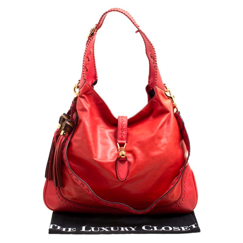 Gucci Red Orange Leather Large New Jackie Shoulder Bag 8