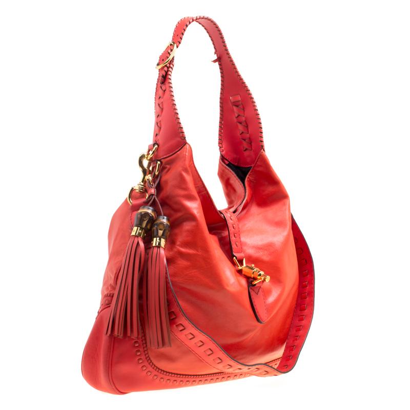 Women's Gucci Red Orange Leather Large New Jackie Shoulder Bag