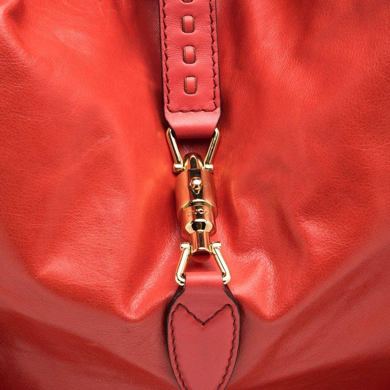 Gucci Red Orange Leather Large New Jackie Shoulder Bag 1
