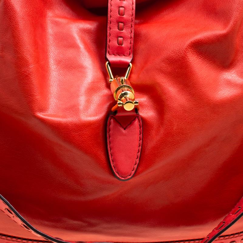 Gucci Red Orange Leather Large New Jackie Shoulder Bag 2