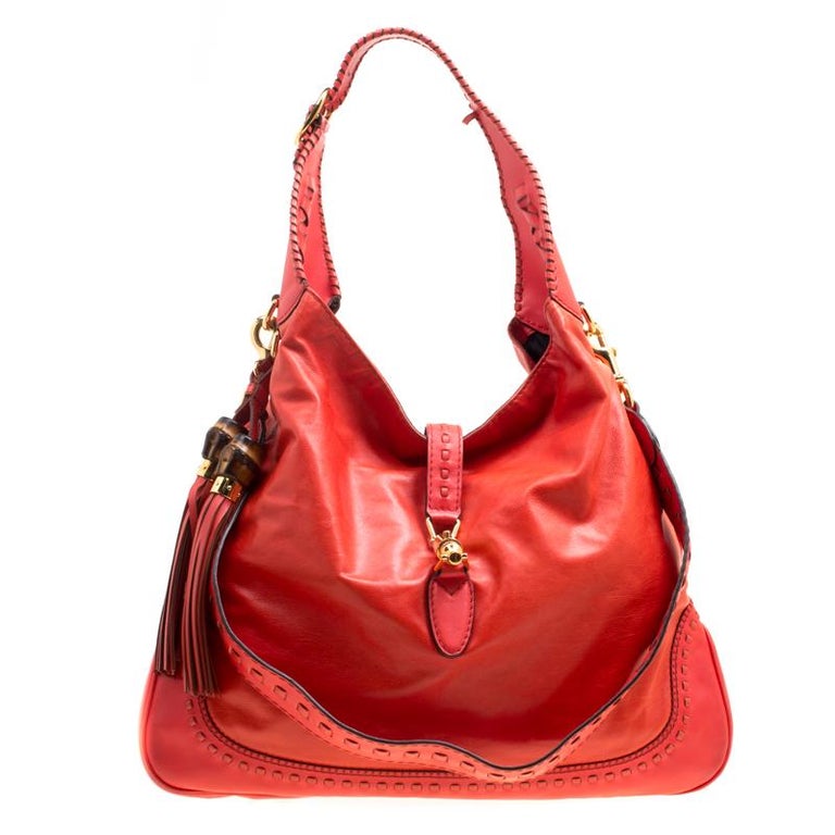 Gucci Red Orange Leather Large New Jackie Shoulder Bag For Sale at 1stDibs