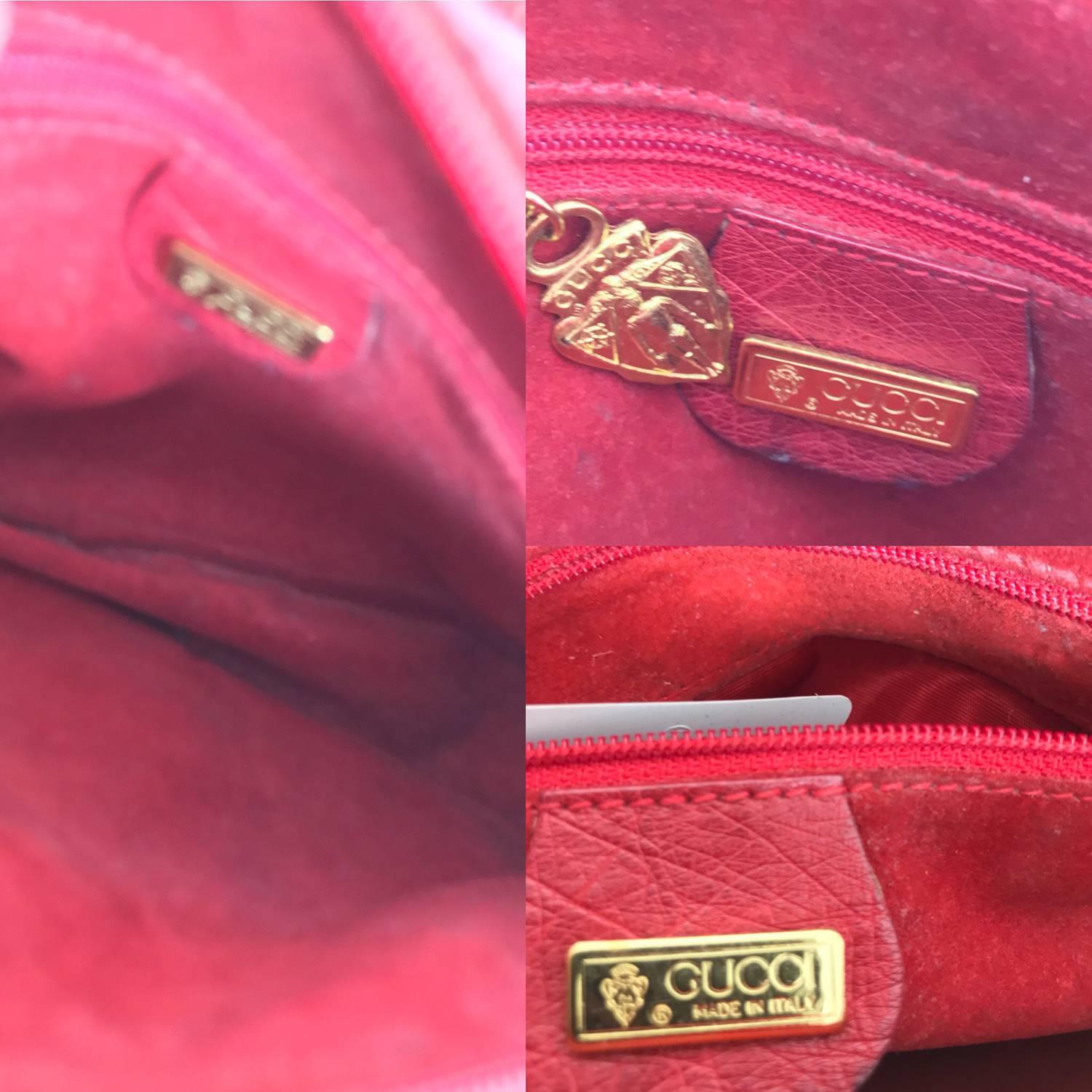 Gucci red ostrich cross body bag 1980s  6