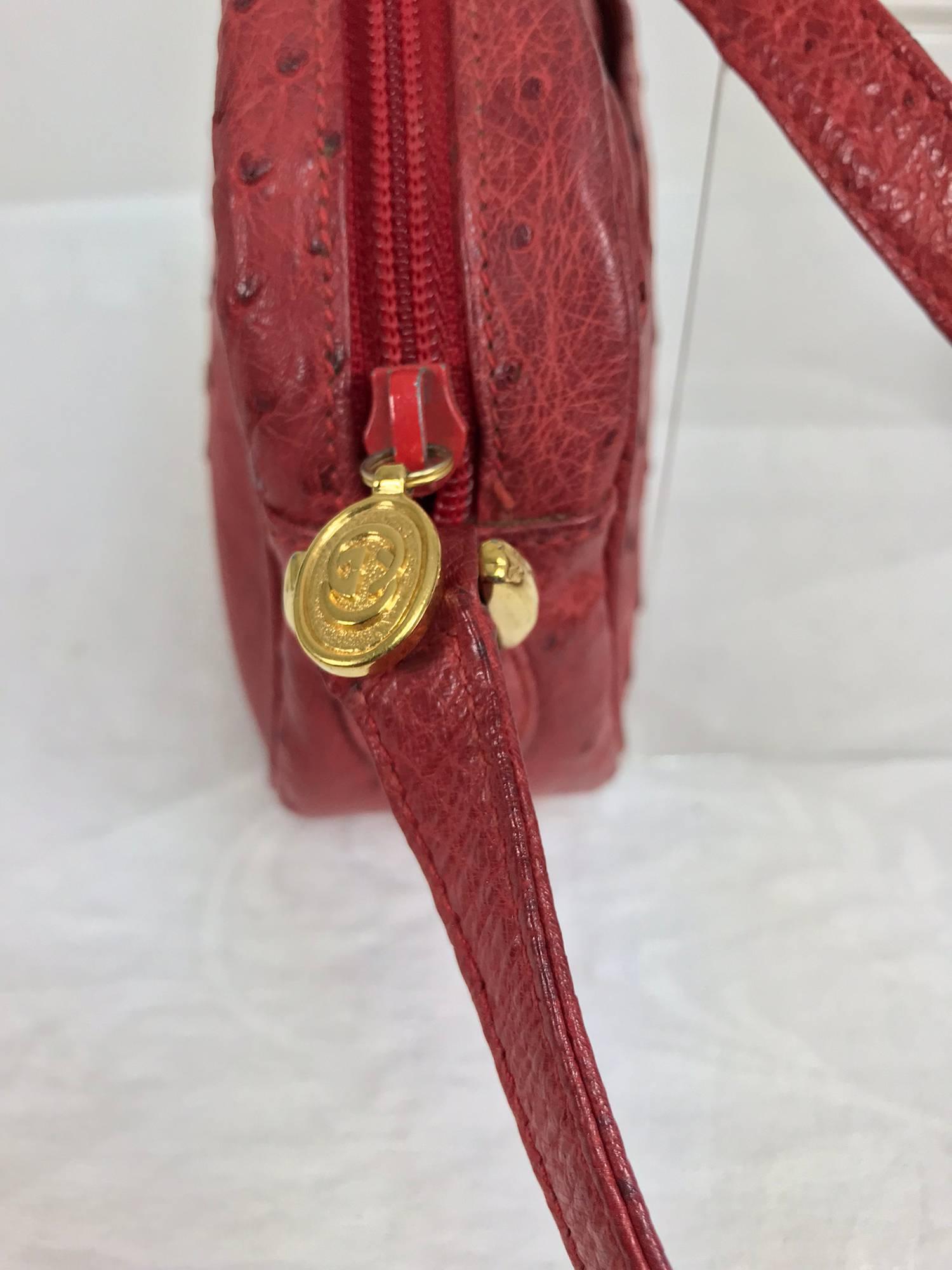 Brown Gucci red ostrich cross body bag 1980s