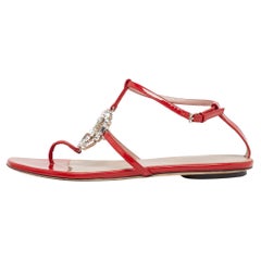 Gucci Red Patent GG Interlocking Crystal Embellished Ankle Strap Size 36