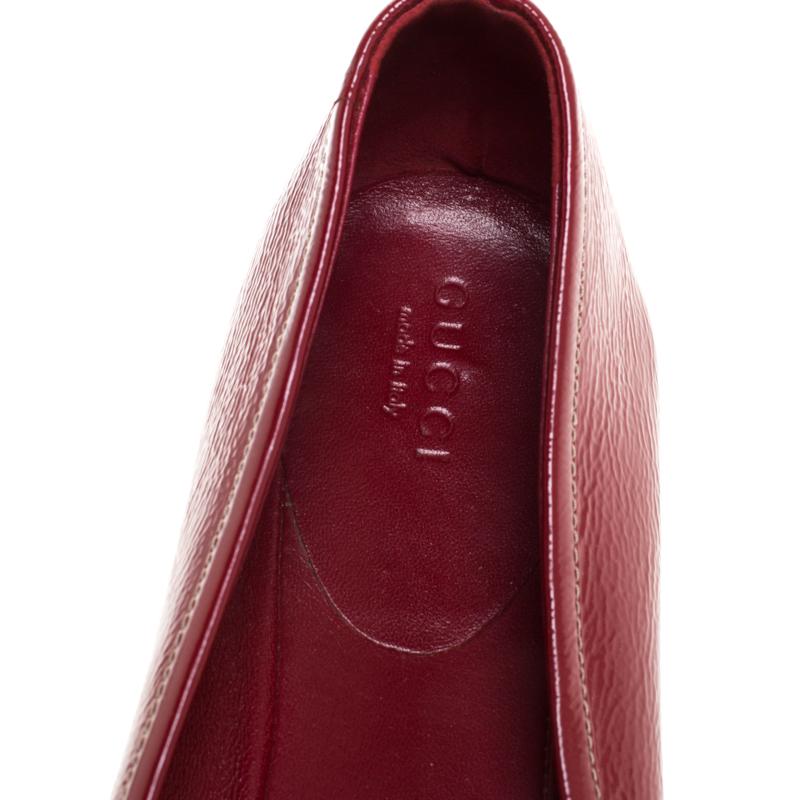 Brown Gucci Red Patent Leather Bamboo Bow Ballet Flats Size 39.5
