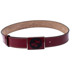 Gucci Red Patent Leather GG Plaque Belt 80CM