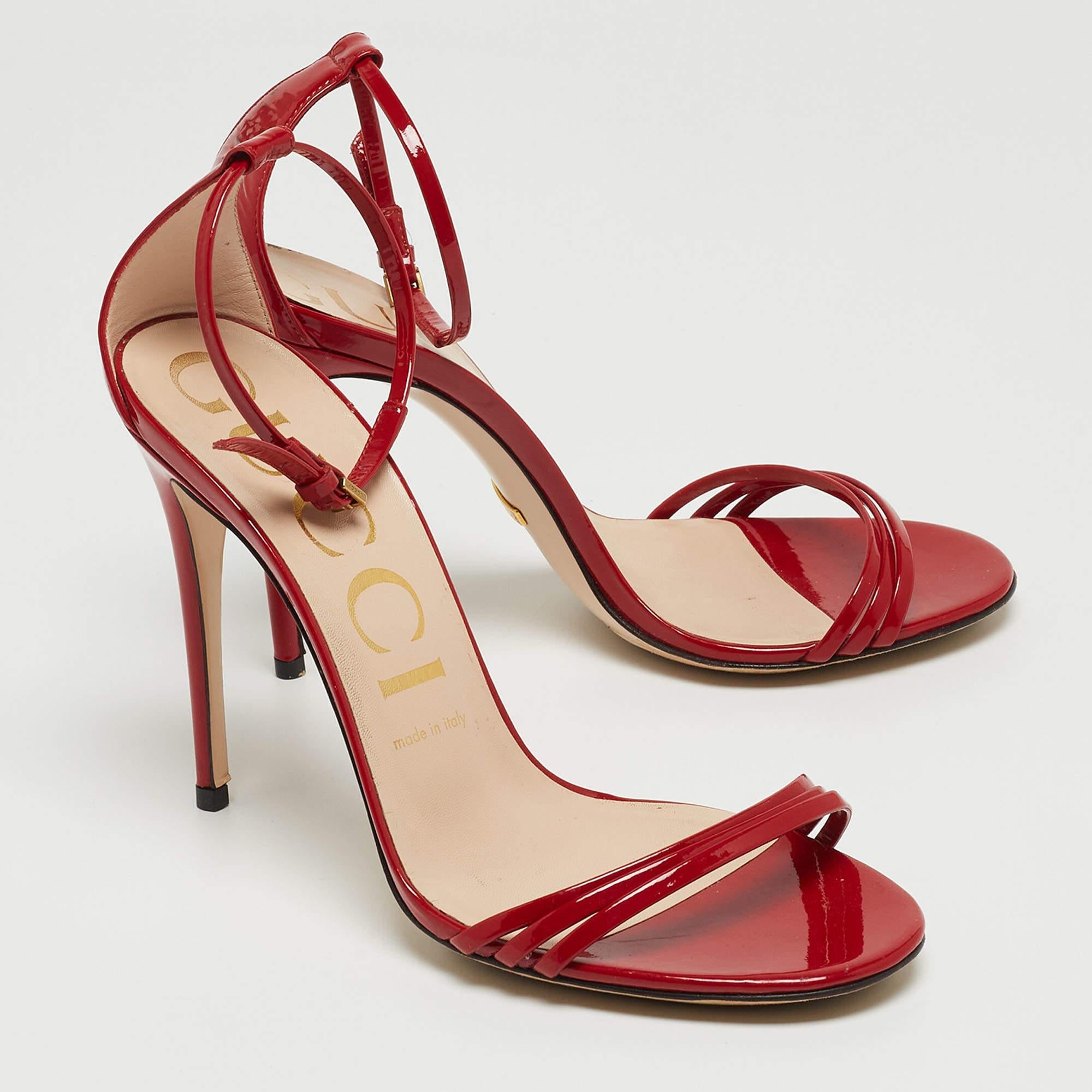 Women's Gucci Red Patent Leather Ilse Ankle Strap Sandals Size 38
