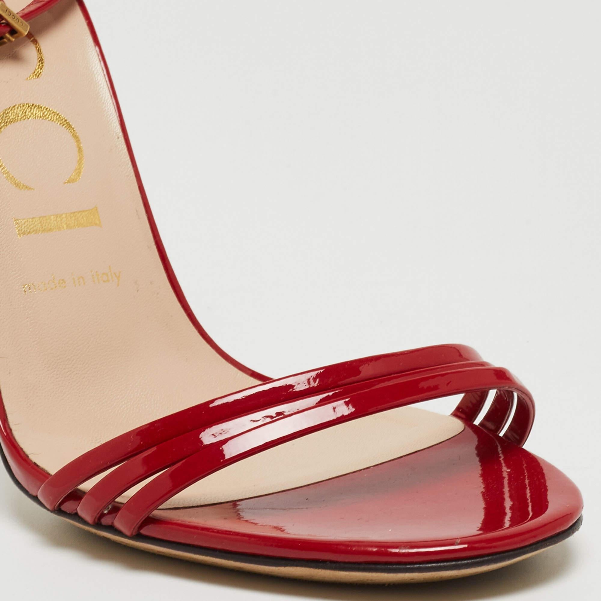 Gucci Red Patent Leather Ilse Ankle Strap Sandals Size 38 3