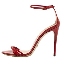 Gucci Red Patent Leather Ilse Ankle Strap Sandals Size 38