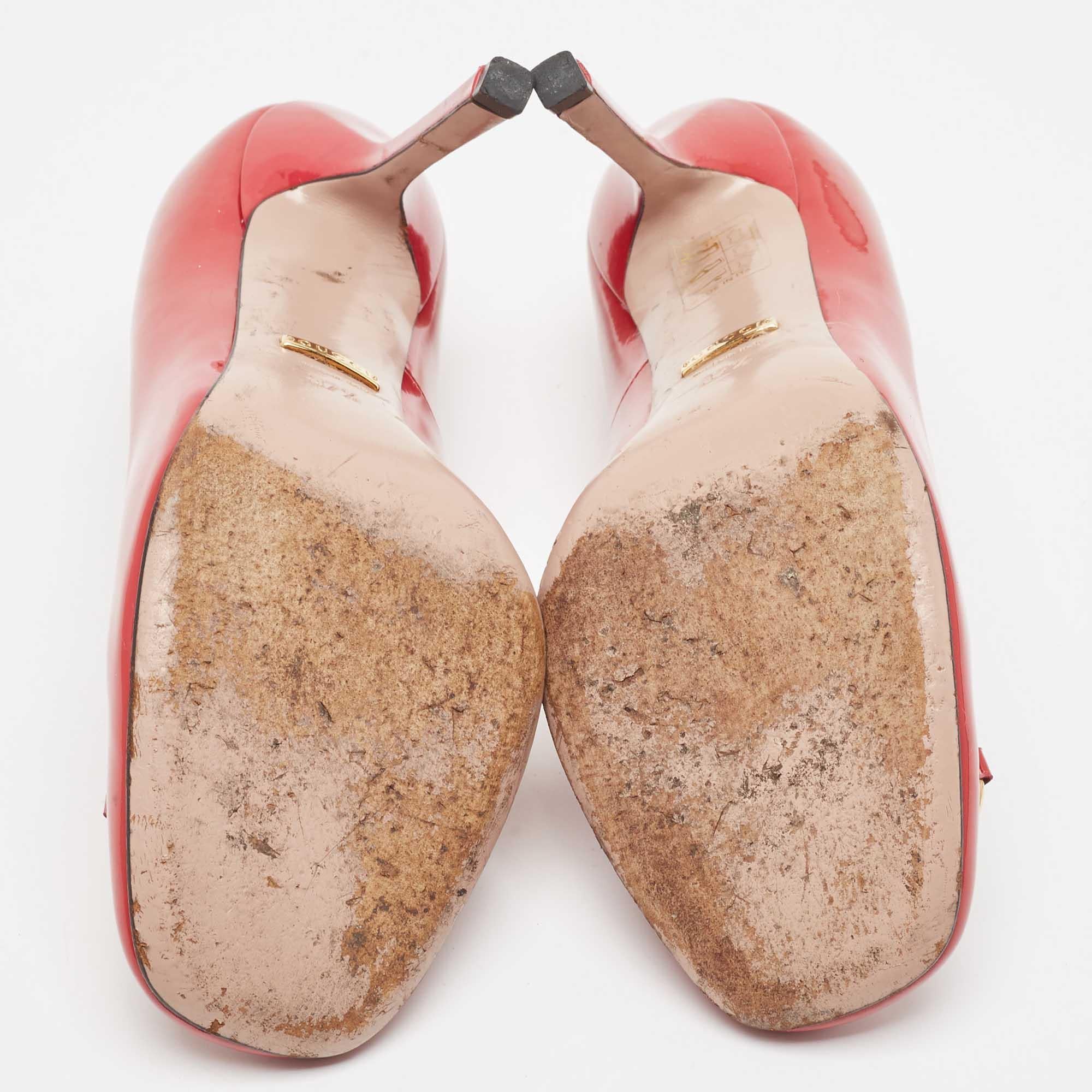 Gucci Red Patent Leather Jolene Horsebit Square Toe Pumps Size 37.5 2