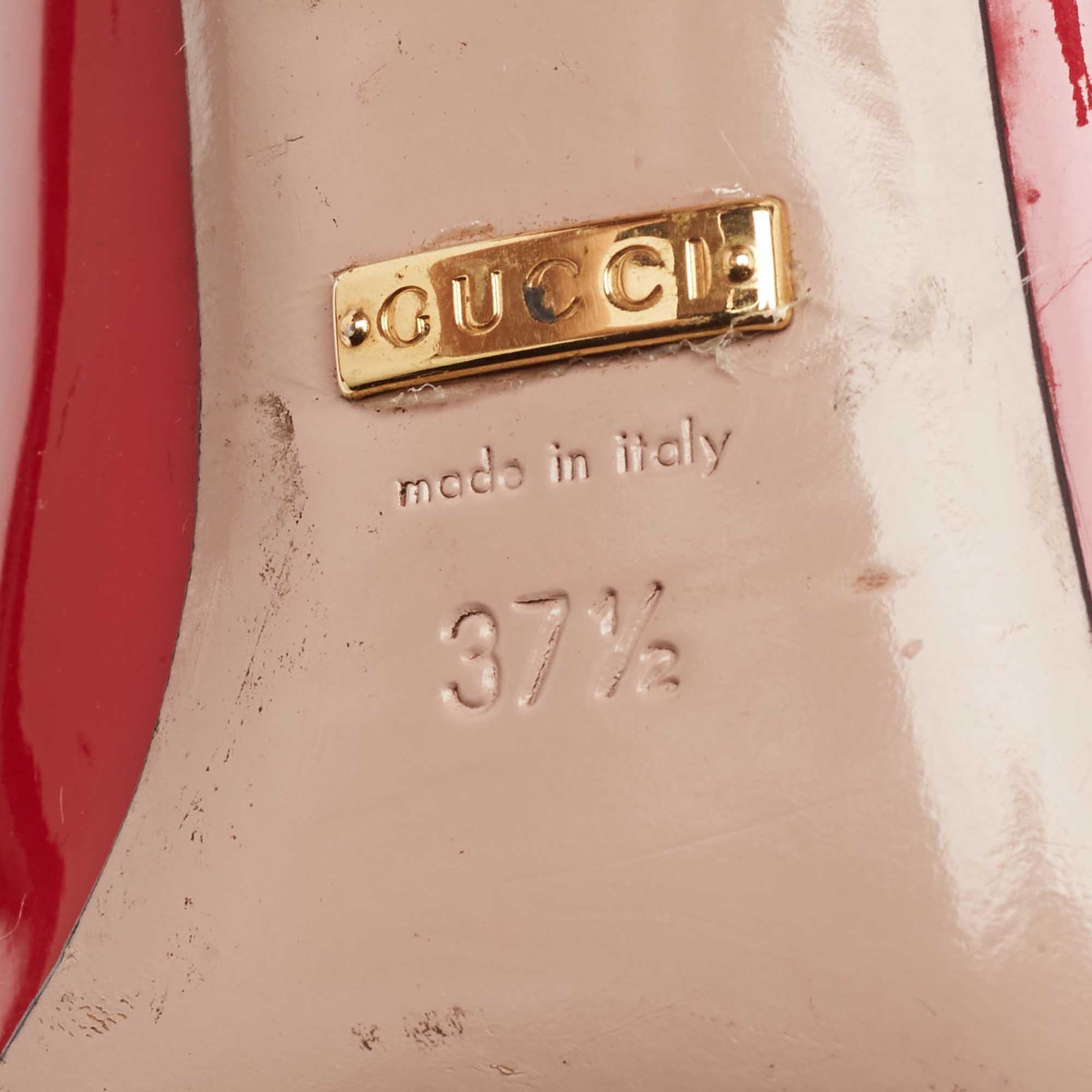 Gucci escarpins à bout carré en cuir verni rouge « Jolene Horsebit », taille 37,5 en vente 4
