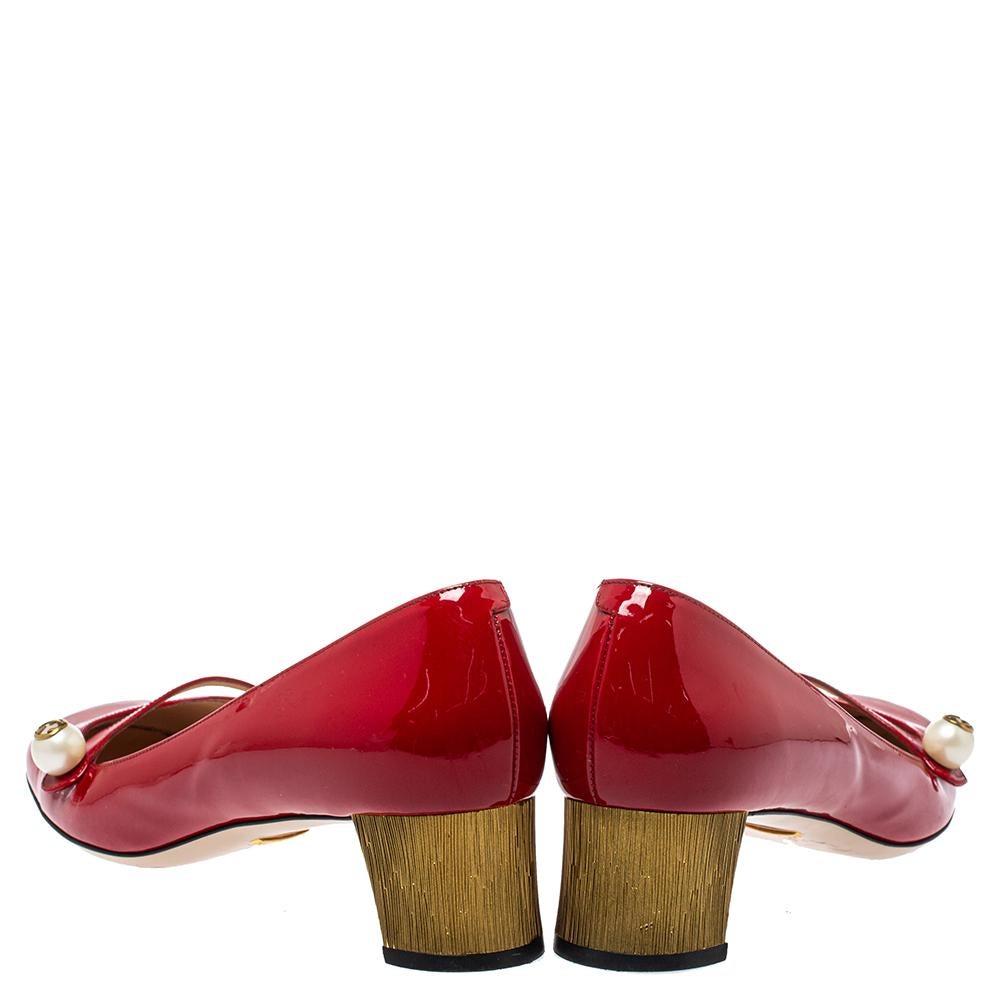 Brown Gucci Red Patent Leather Mary Jane Pumps Size 40
