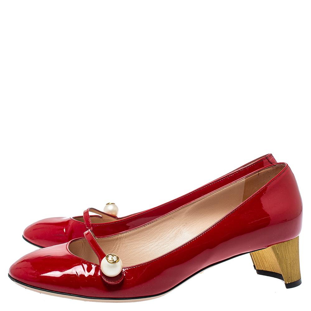 Gucci Red Patent Leather Mary Jane Pumps Size 40 1
