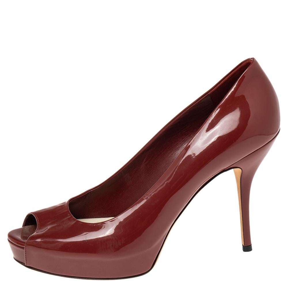 Women's Gucci Red Patent Leather Peep Toe Platform Pumps Size 40