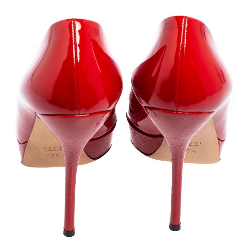Women's Gucci Red Patent Leather Platform Pumps Size 38.5