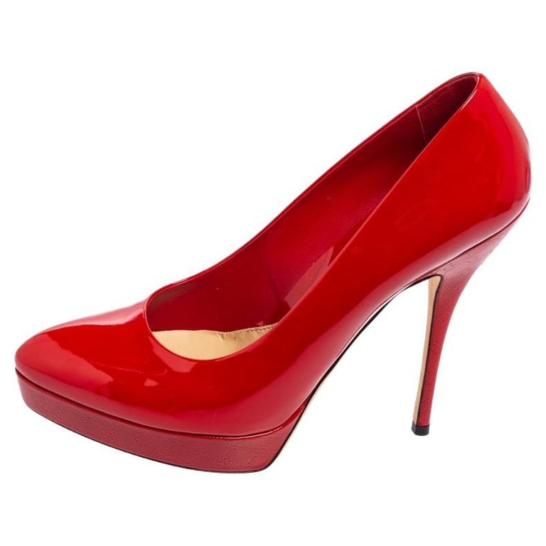 Gucci Red Patent Leather Platform Pumps Size 38.5 For Sale at 1stDibs
