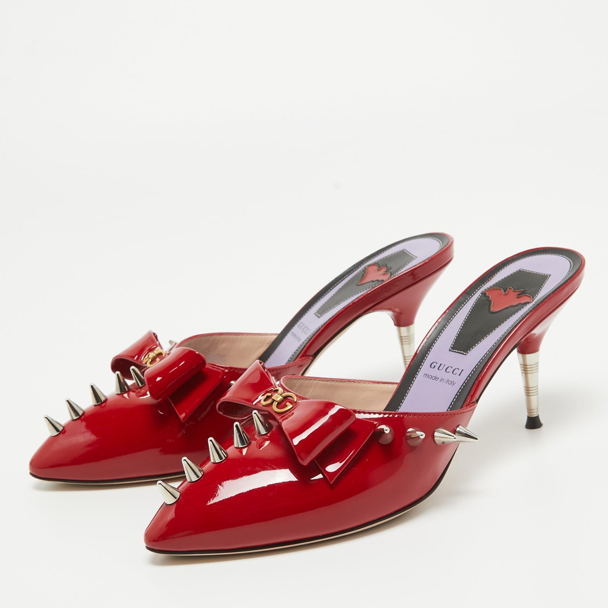 Women's Gucci Red Patent Leather Sadie Mules Size 37.5 For Sale