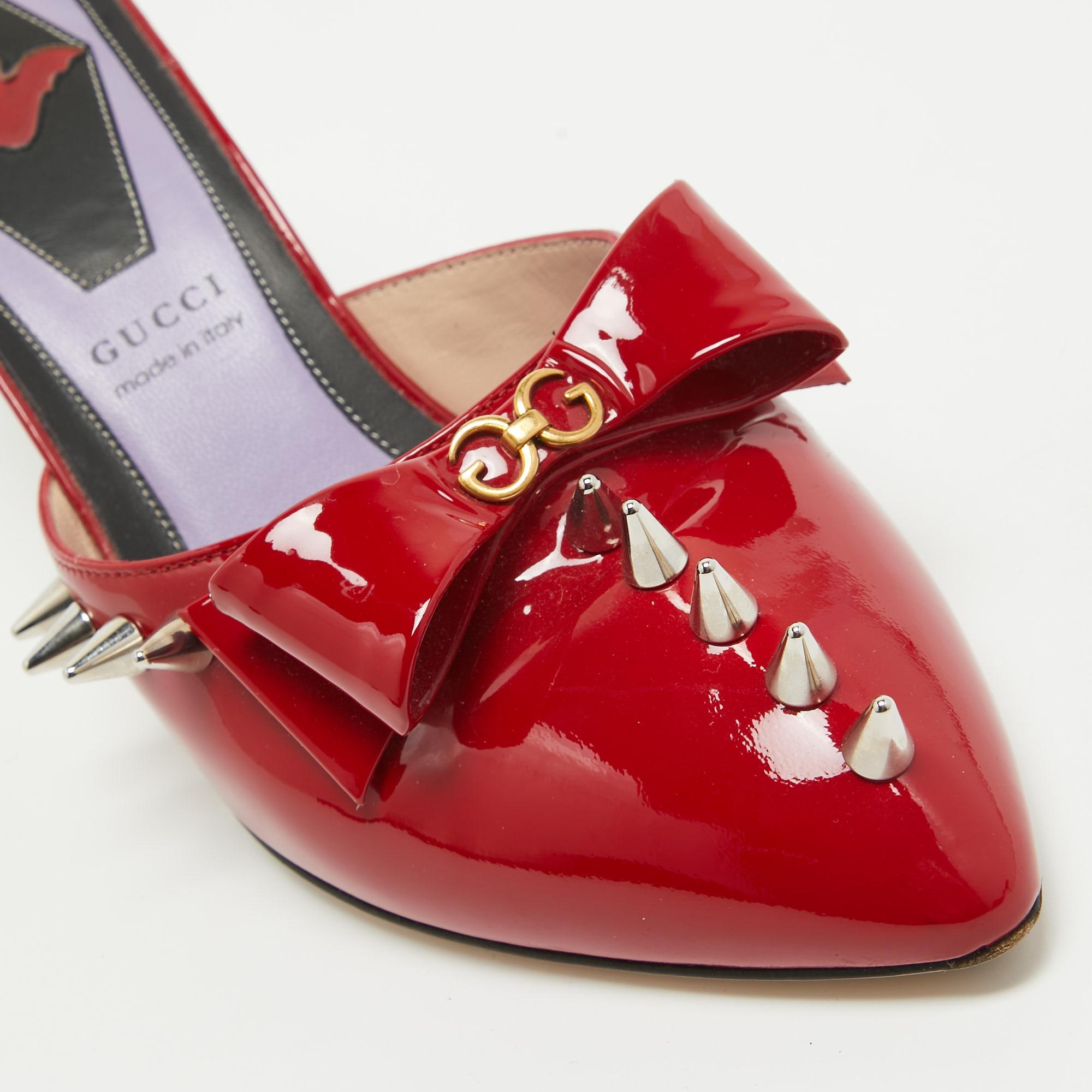 Gucci Red Patent Leather Sadie Mules Size 37.5 For Sale 2