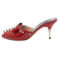 Used Gucci Red Patent Leather Sadie Mules Size 37.5