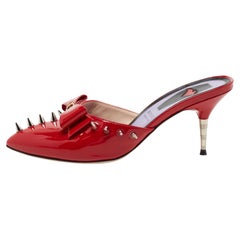 Gucci Red Patent Leather Spike Sadie Mule Sandals Size 38.5