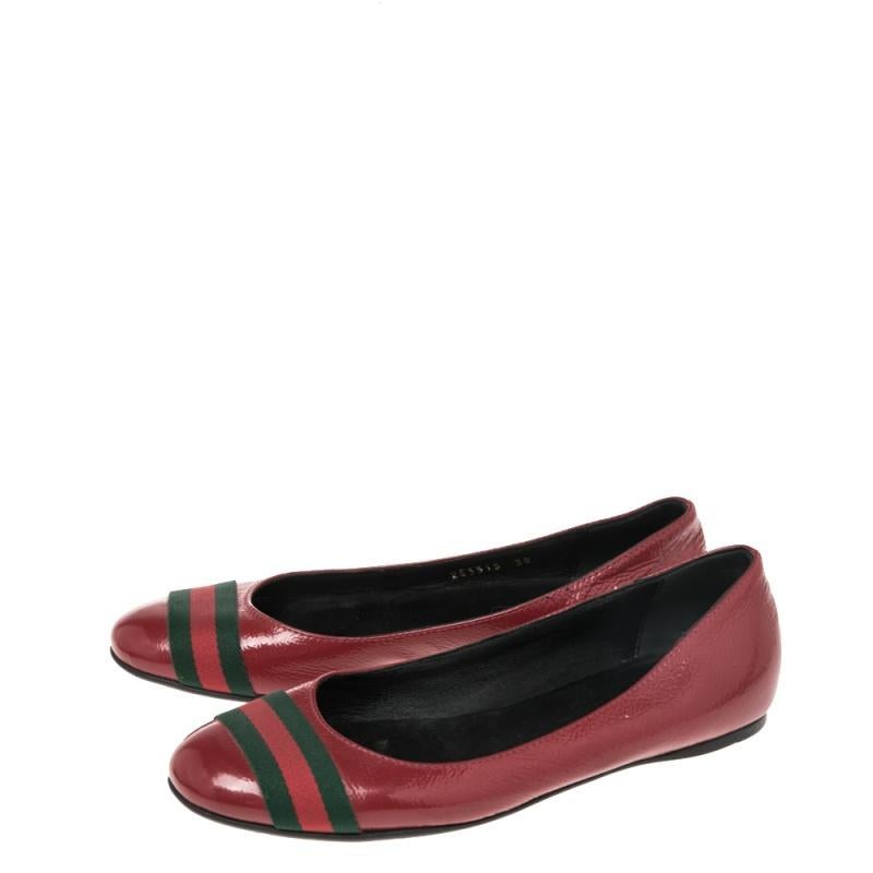 Women's Gucci Red Patent Leather Web Stripe Ballet Flats Size 38
