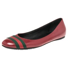 Gucci Red Patent Leather Web Stripe Ballet Flats Size 38