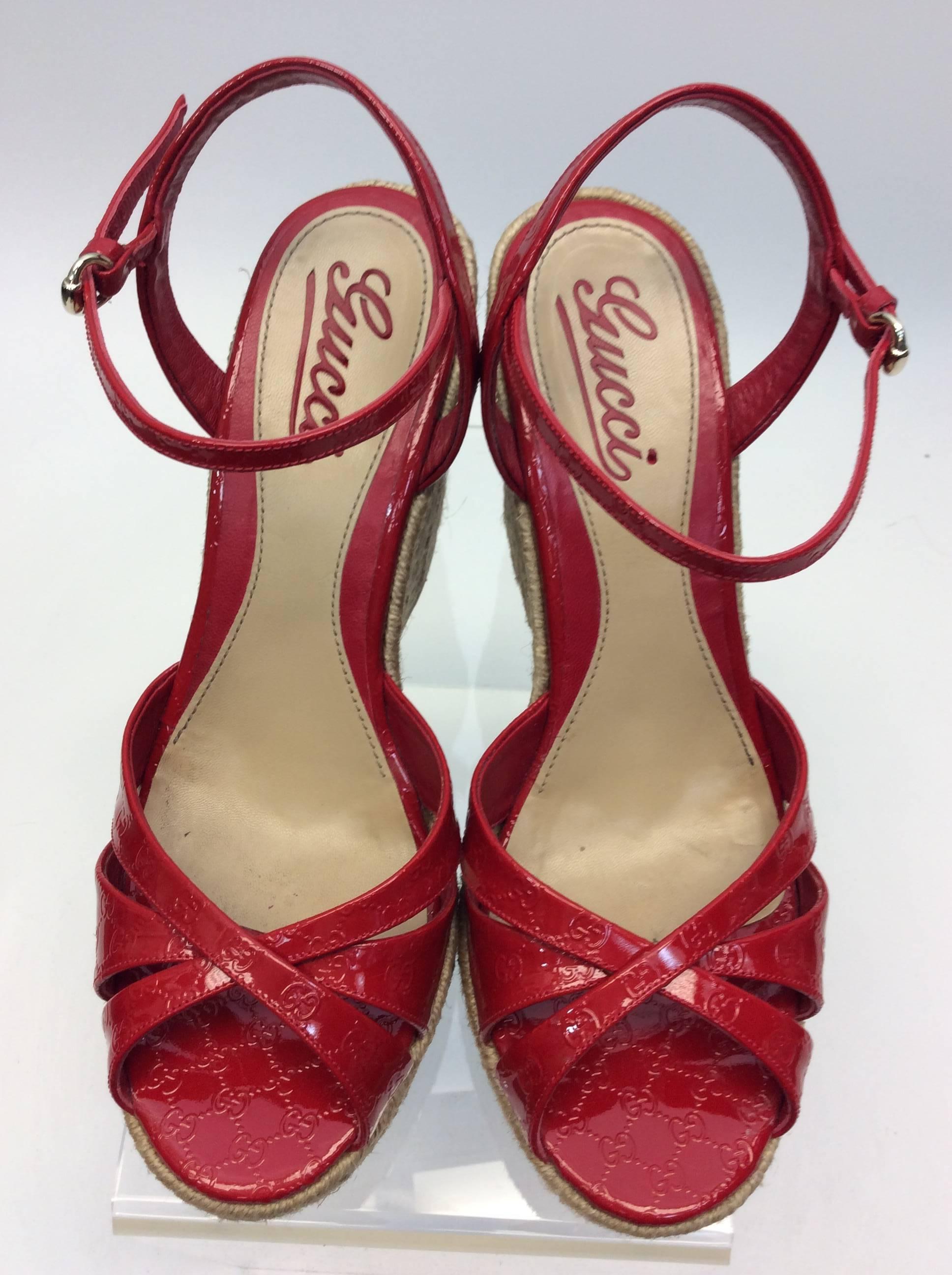 Women's Gucci Red Patent Leather Wedge For Sale