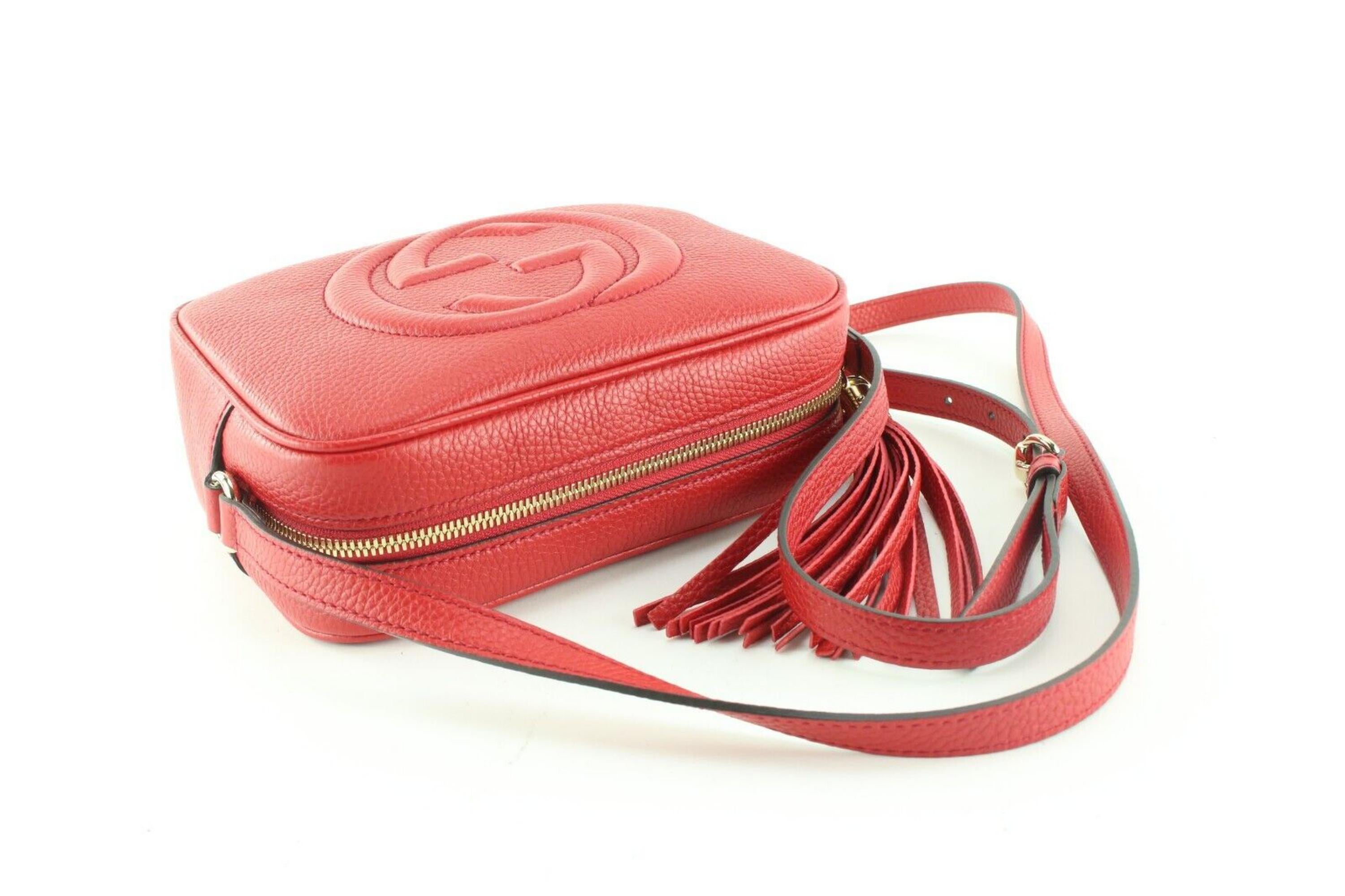 Gucci Red Pebble Grained Leather Disco Soho Crossbody 1G0509 For Sale 4