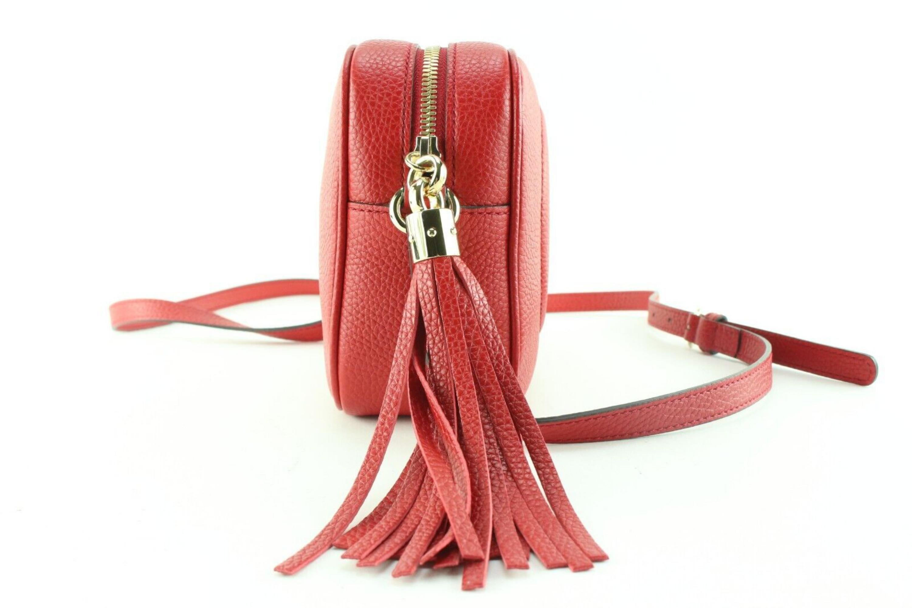 Gucci Red Pebble Grained Leather Disco Soho Crossbody 1G0509 For Sale 5