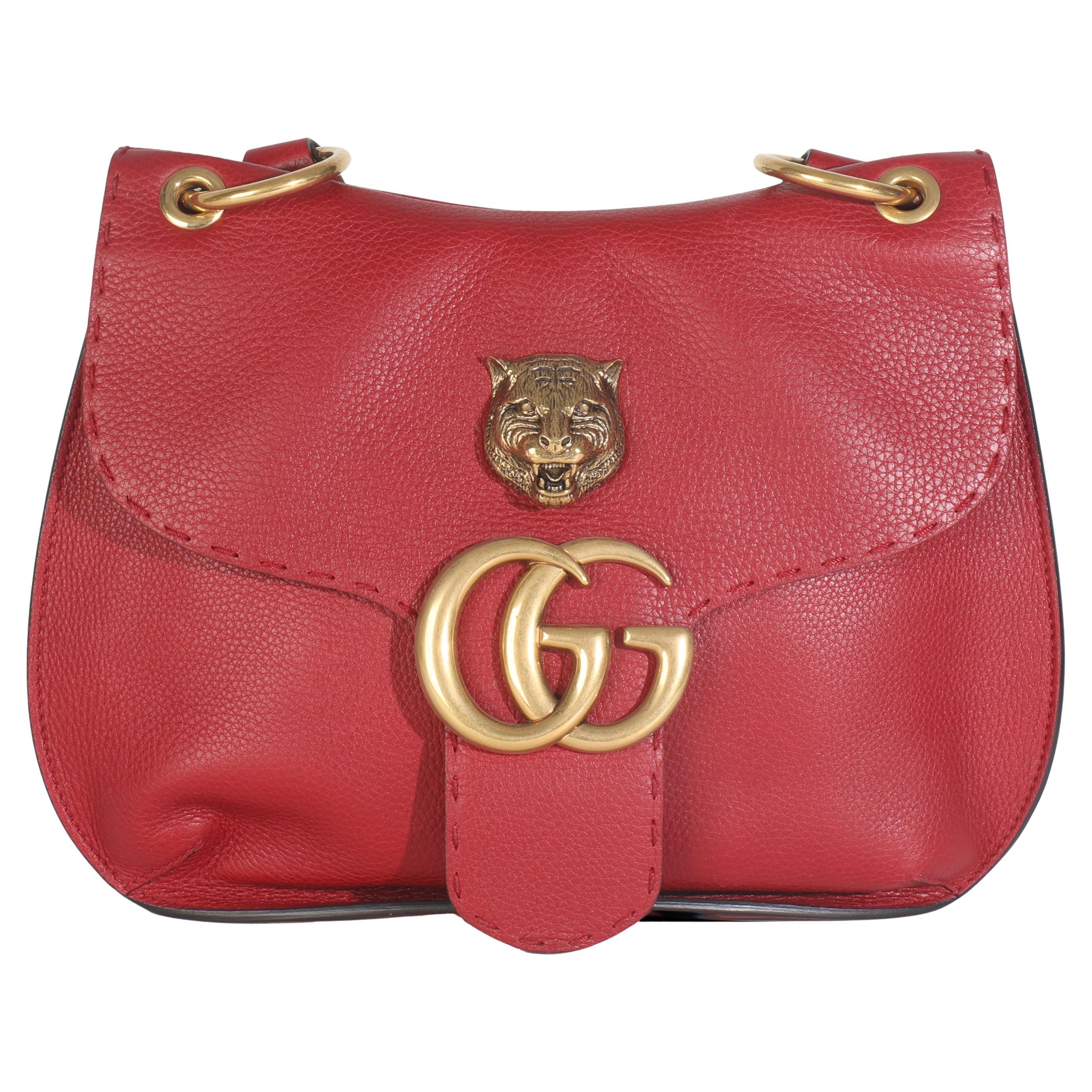 Gucci Borsa a tracolla Marmont Animalier in pelle di vitello rosso con pavé