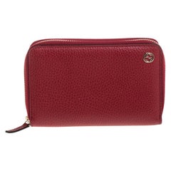 Gucci Red Pebbled Leather Zip Around Wallet