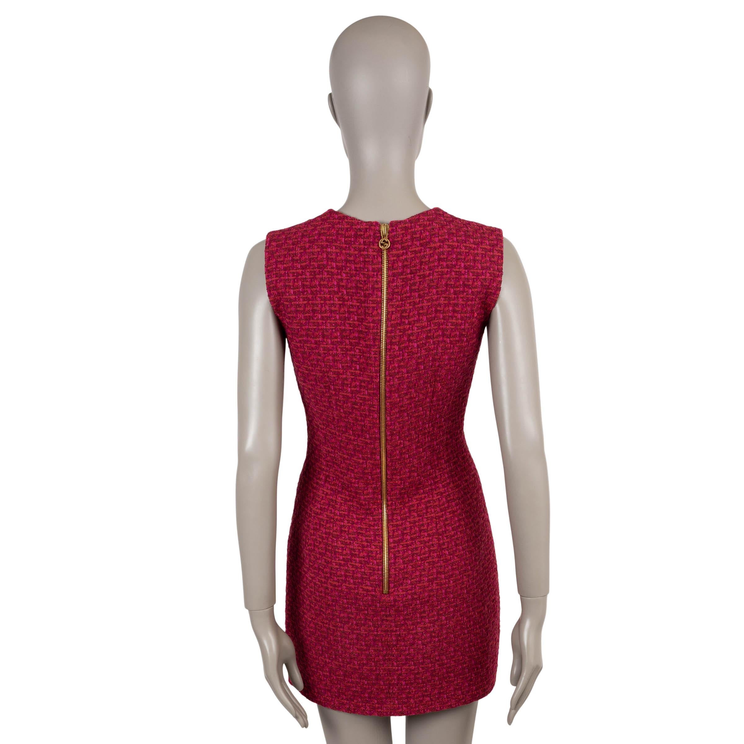 Brown GUCCI red pink cotton 2023 SLEEVELESS TWEED MINI Dress 40 S For Sale