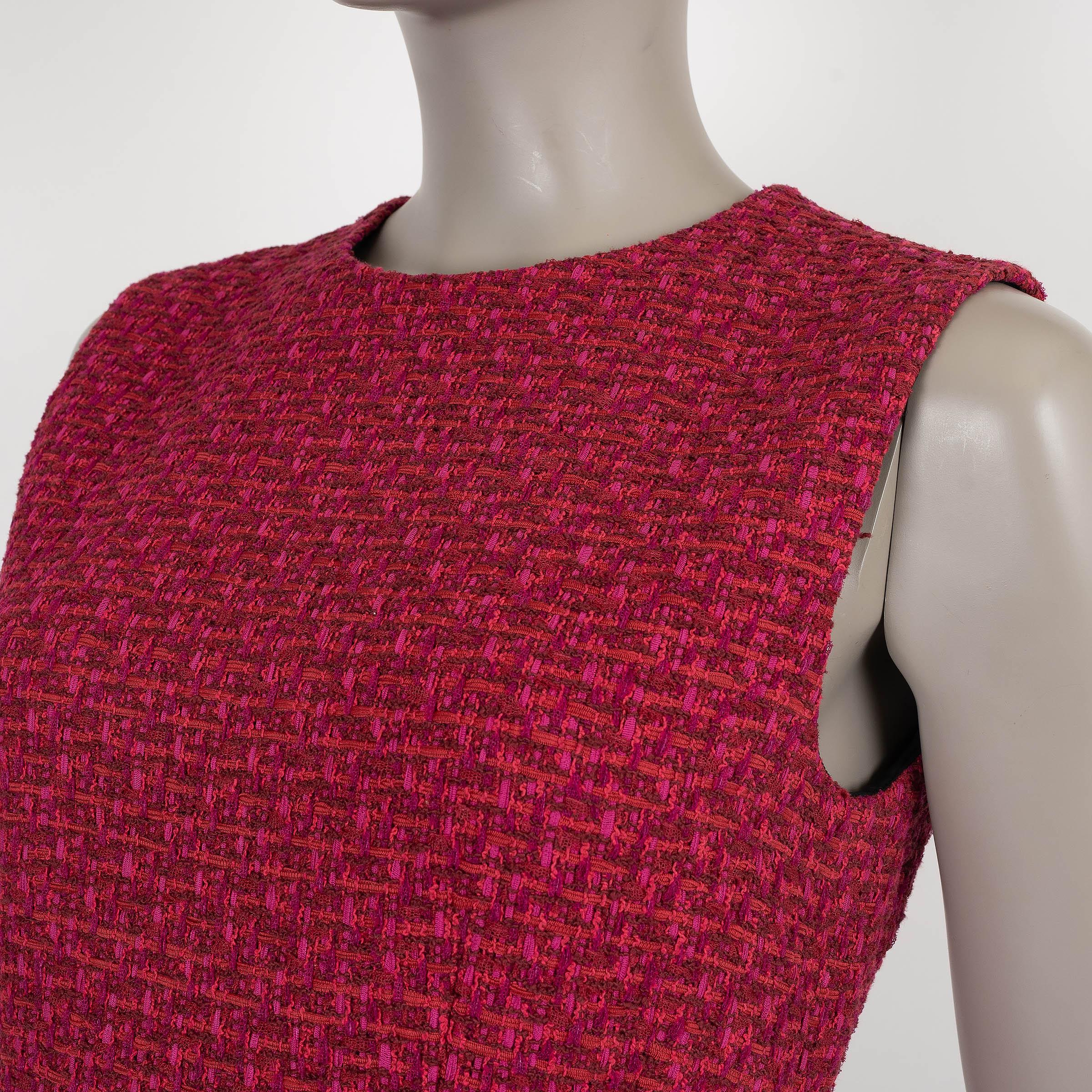 Women's GUCCI red pink cotton 2023 SLEEVELESS TWEED MINI Dress 40 S For Sale