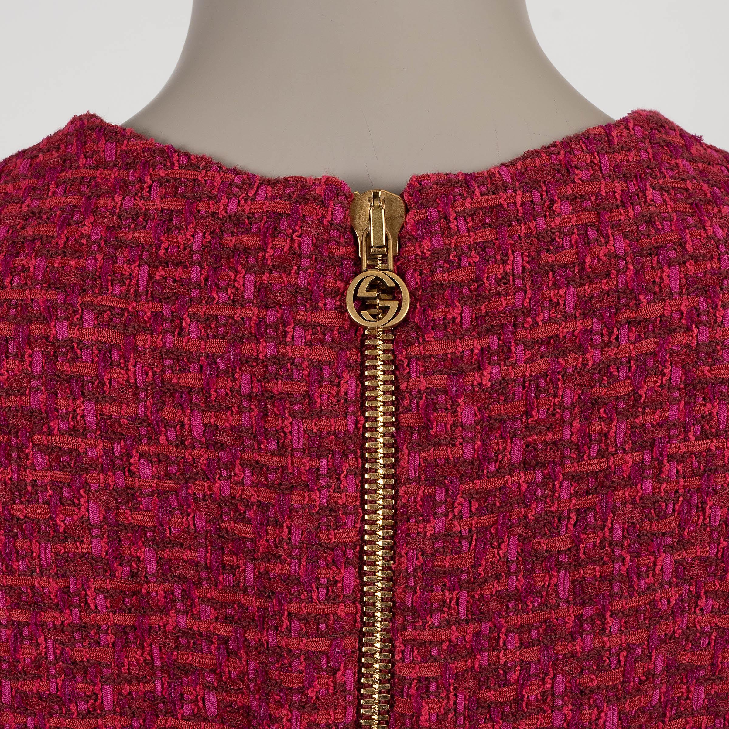 GUCCI red pink cotton 2023 SLEEVELESS TWEED MINI Dress 40 S For Sale 1