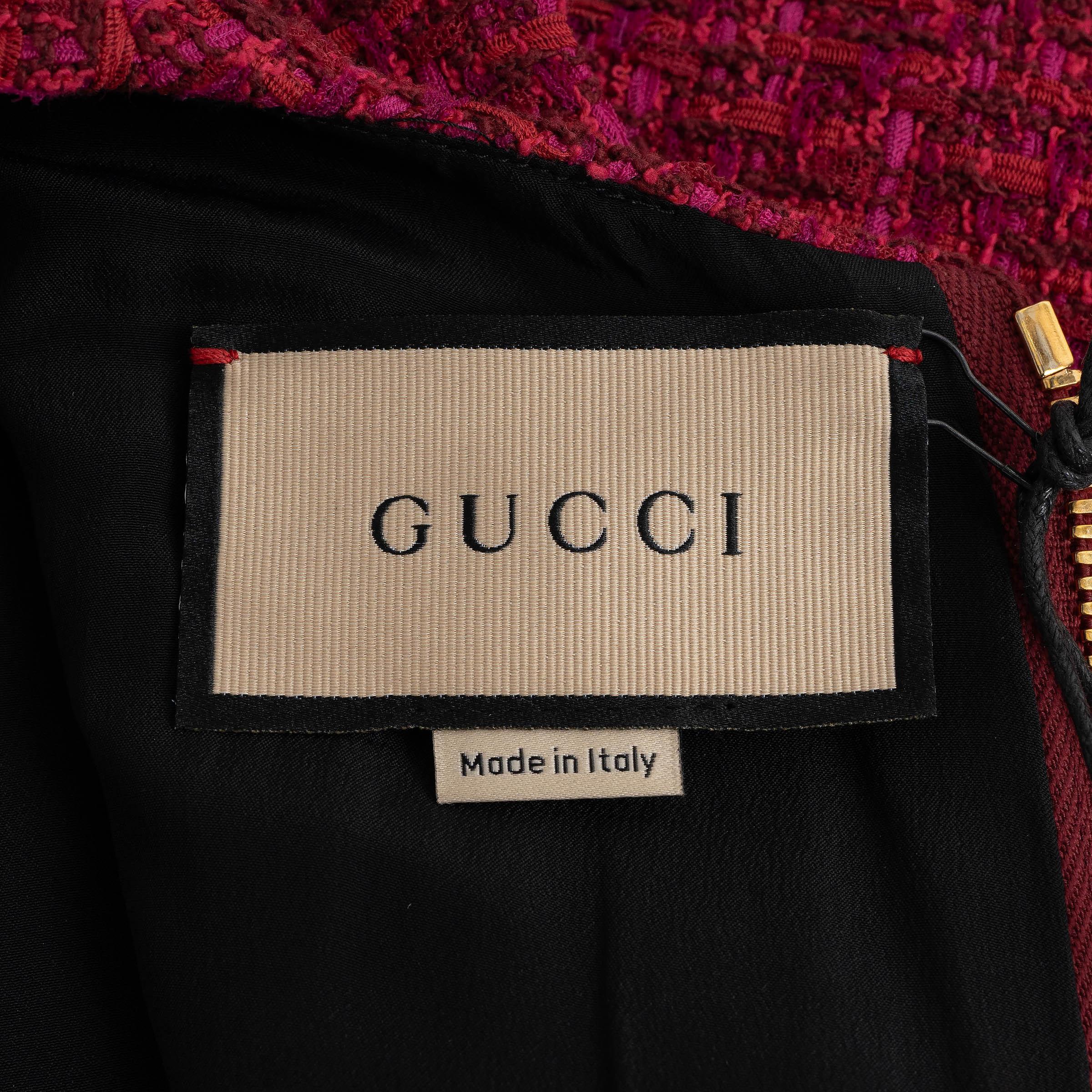 GUCCI red pink cotton 2023 SLEEVELESS TWEED MINI Dress 40 S For Sale 2