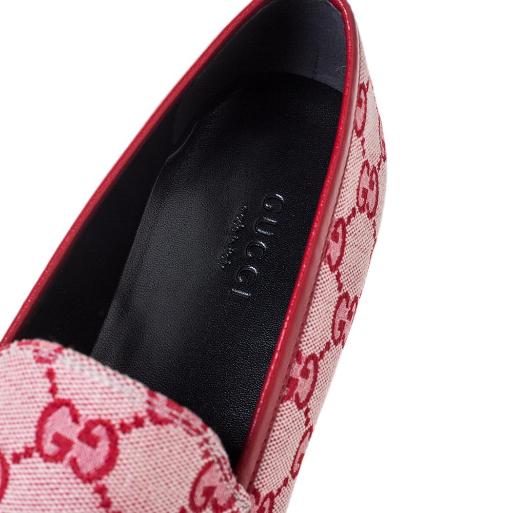 Gucci Red/Pink GG Canvas Horsebit Slip On Loafers Size 37.5 1