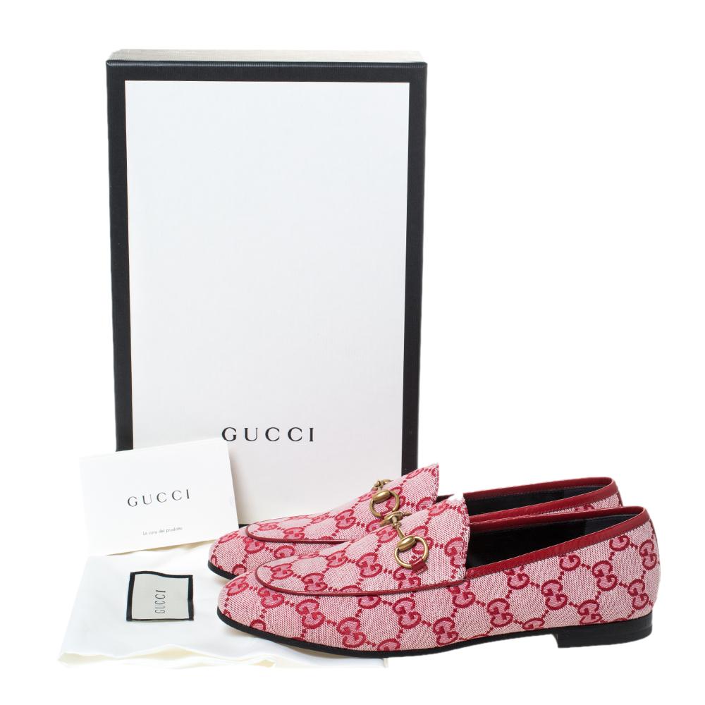 Gucci Red/Pink GG Canvas Horsebit Slip On Loafers Size 37.5 3