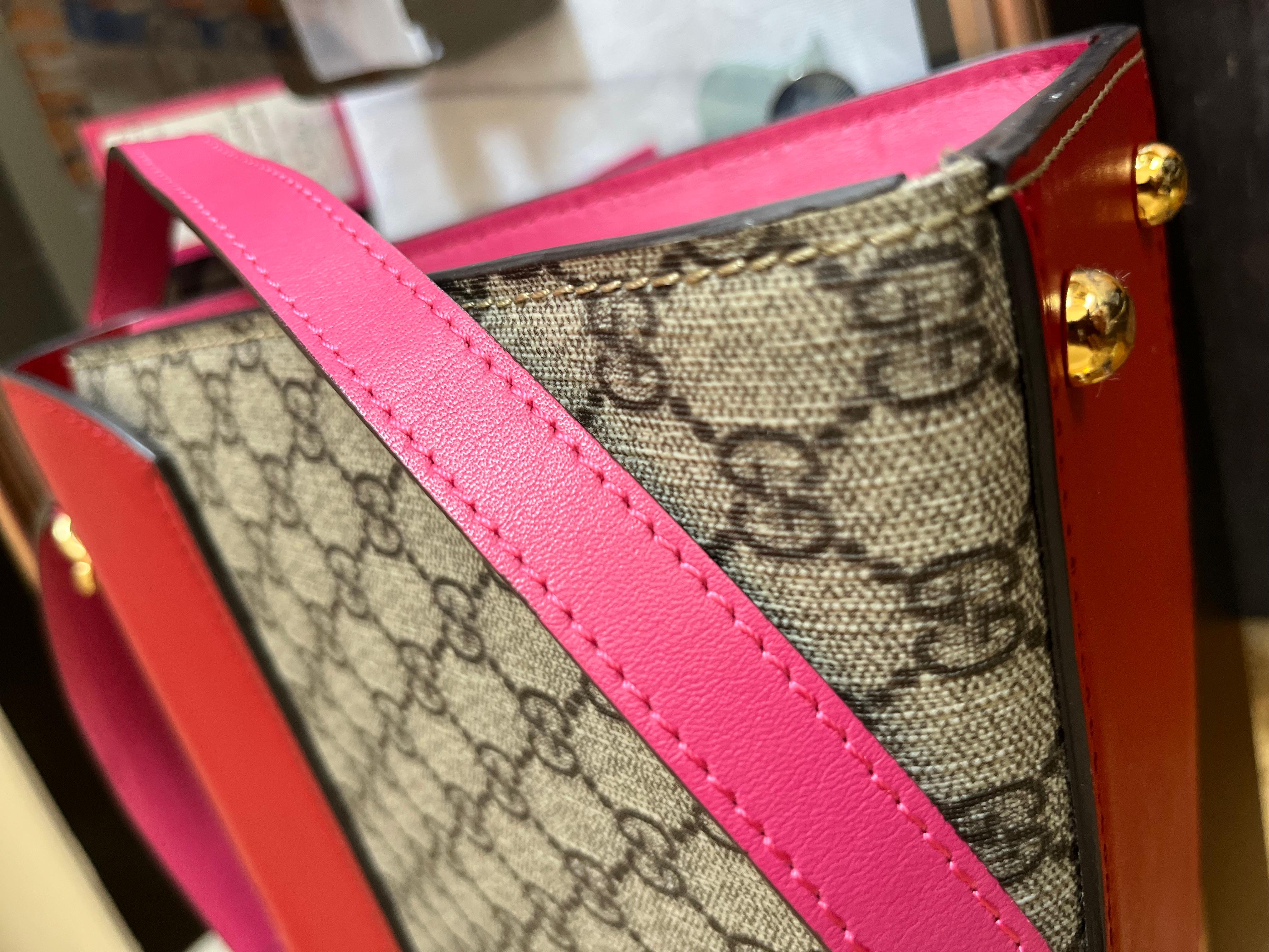 GUCCI Red/Pink GG Supreme Coated Canvas and Leather Two-Way Bag 2