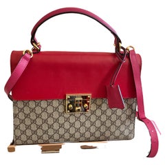 GUCCI Red/Pink GG Supreme Coated Canvas and Leather Two-Way Bag