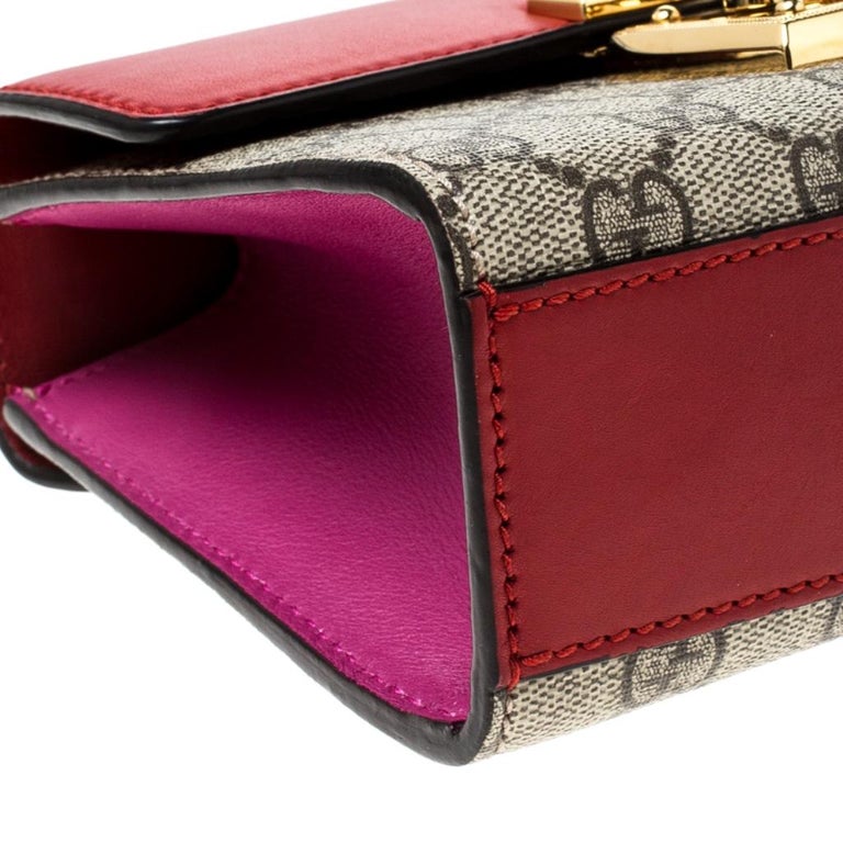Gucci Red/Pink Leather and GG Supreme Monogram Canvas Small Padlock