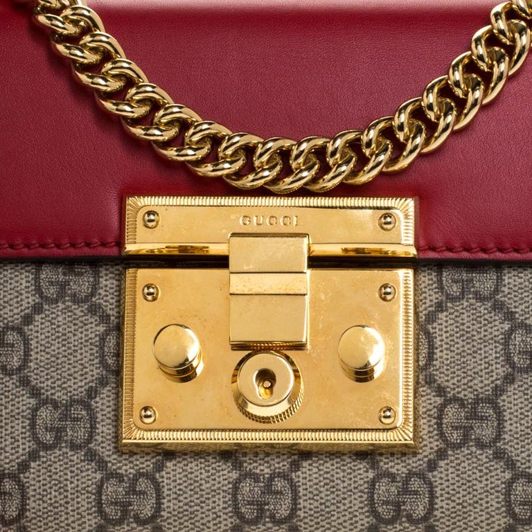 Gucci Red/Pink GG Supreme Coated Canvas and Leather Signature Padlock Small  Top Handle Bag - Yoogi's Closet