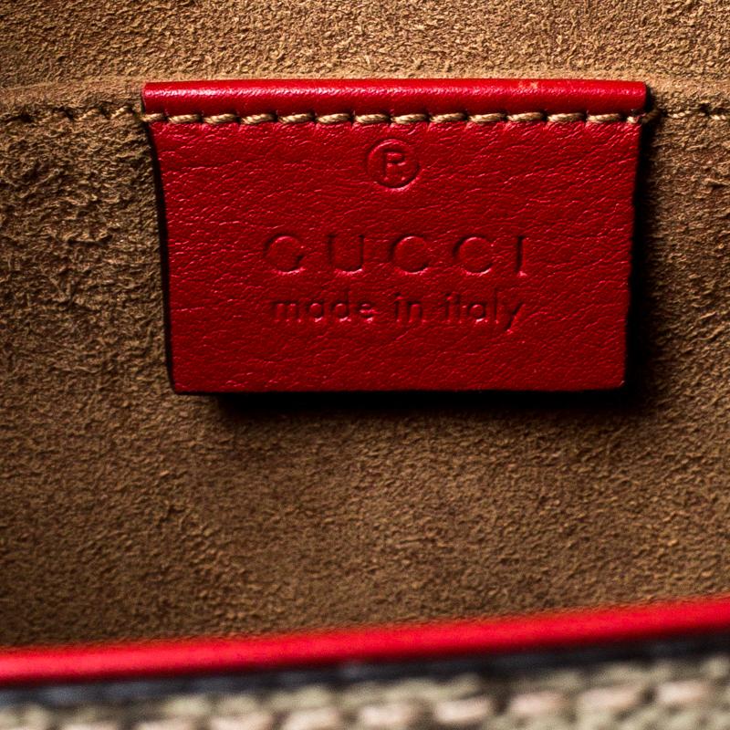 Gucci Red/Pink Leather and GG Supreme Monogram Canvas Small Padlock Shoulder Bag 1