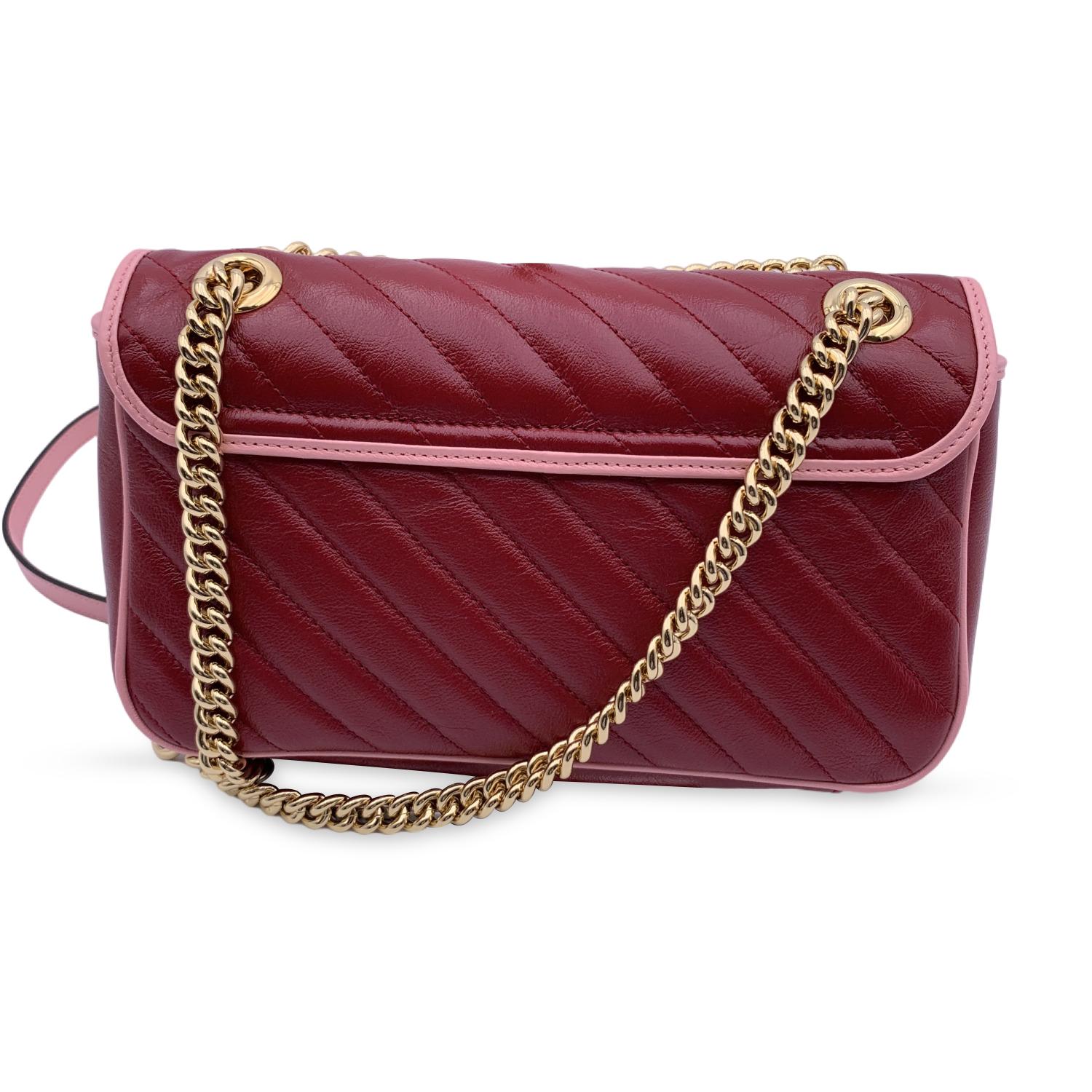 Gucci Red Pink Matelassé Leather Diagonal Marmont Shoulder Bag In New Condition In Rome, Rome