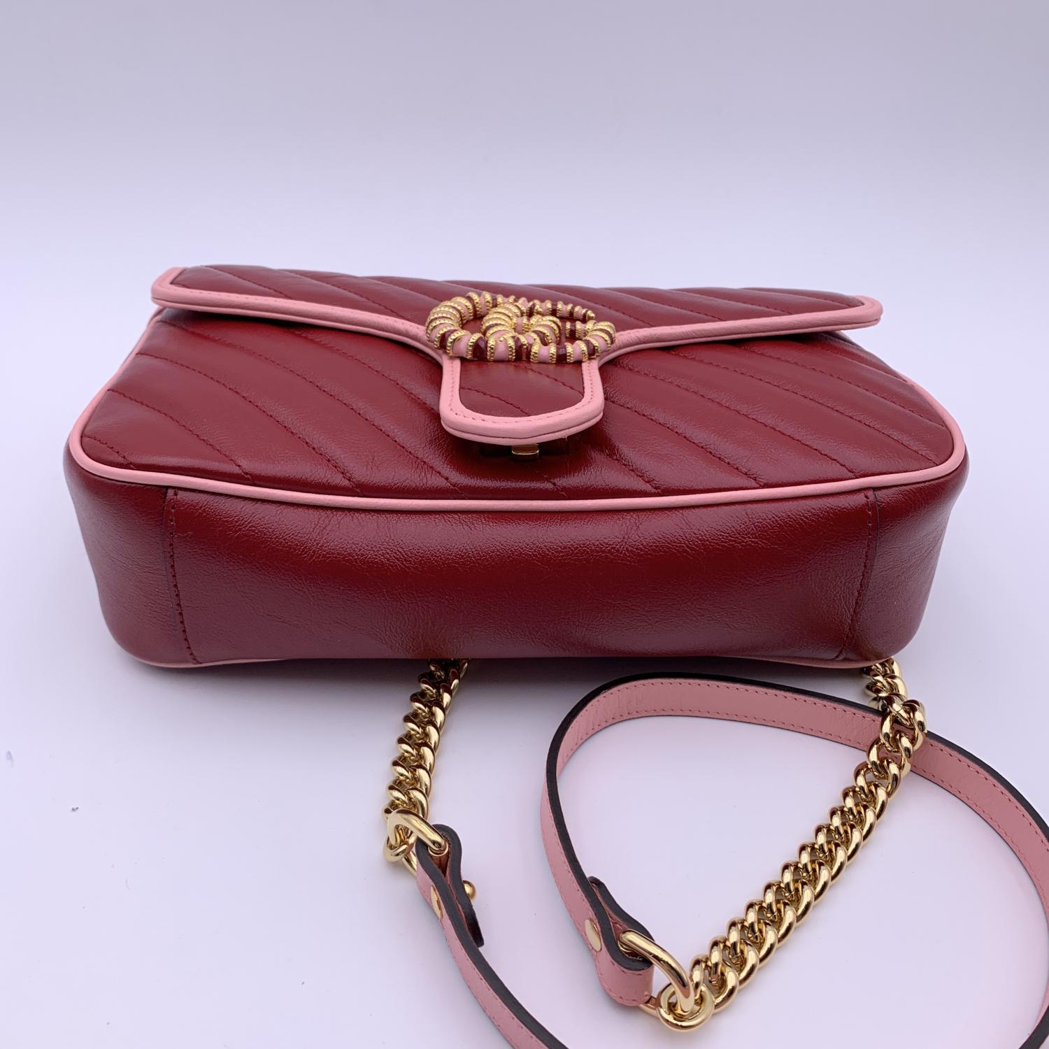 Women's Gucci Red Pink Matelassé Leather Diagonal Marmont Shoulder Bag