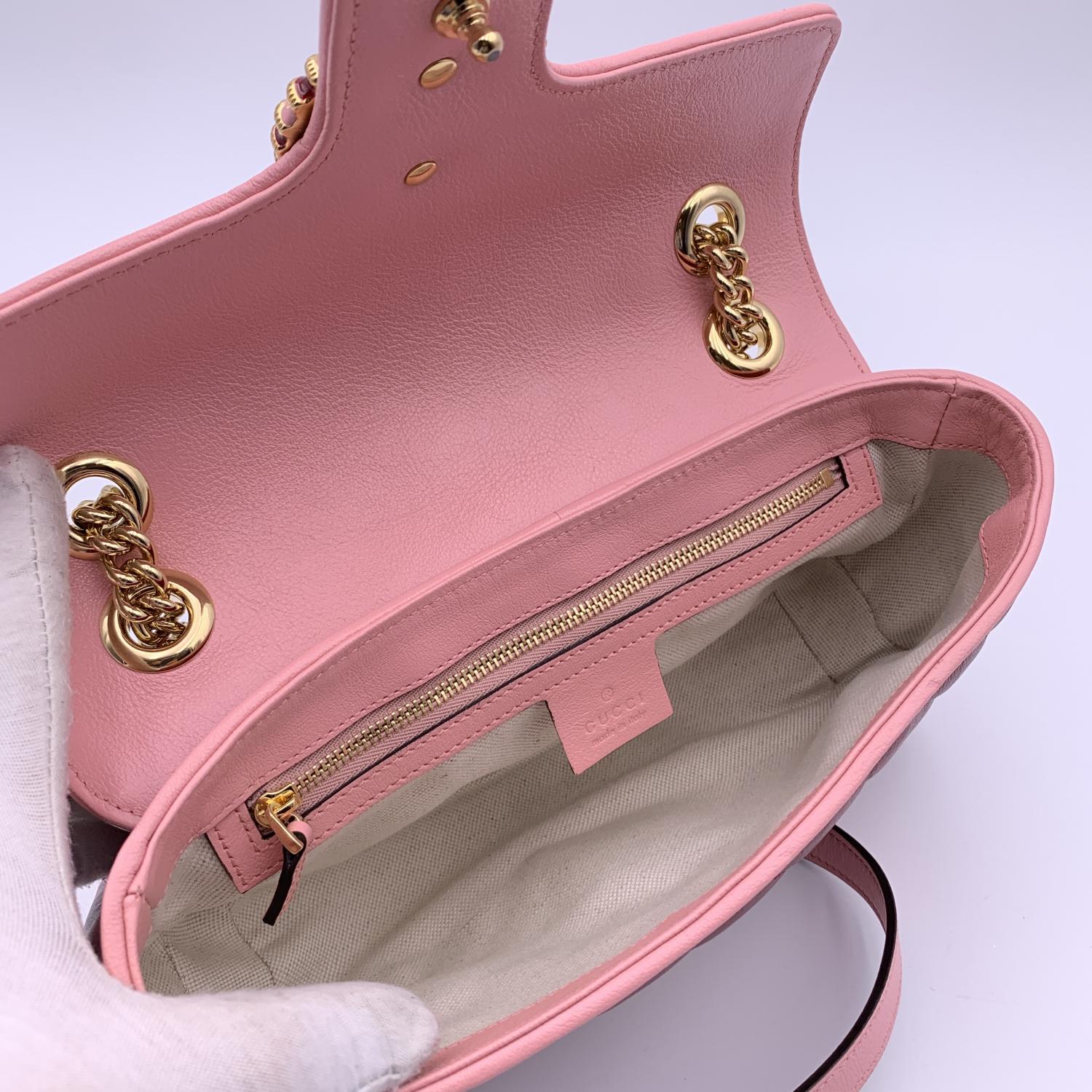 Gucci Red Pink Matelassé Leather Diagonal Marmont Shoulder Bag 1