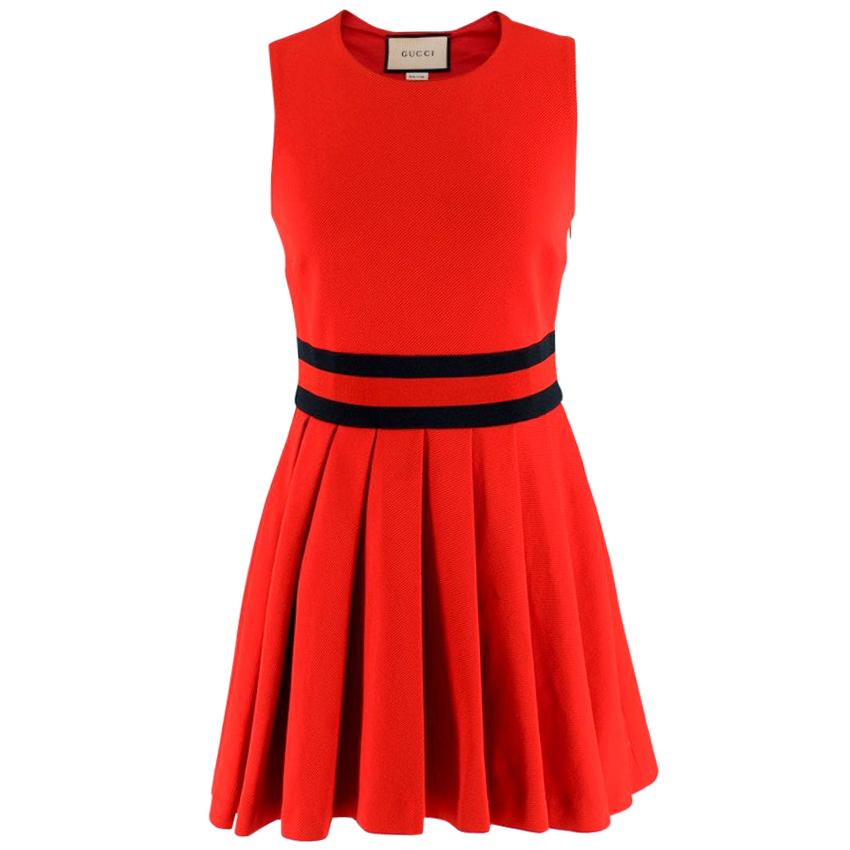 Gucci Red Pleated Gabardine Mini Dress XS For Sale