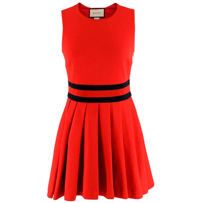 Gucci Red Pleated Gabardine Mini Dress - Size XS