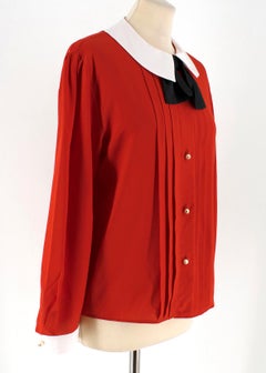 Gucci Red Pleated Placket Silk Blouse IT 42