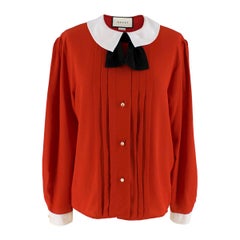 Gucci Red Pleated Placket Silk Blouse IT 42